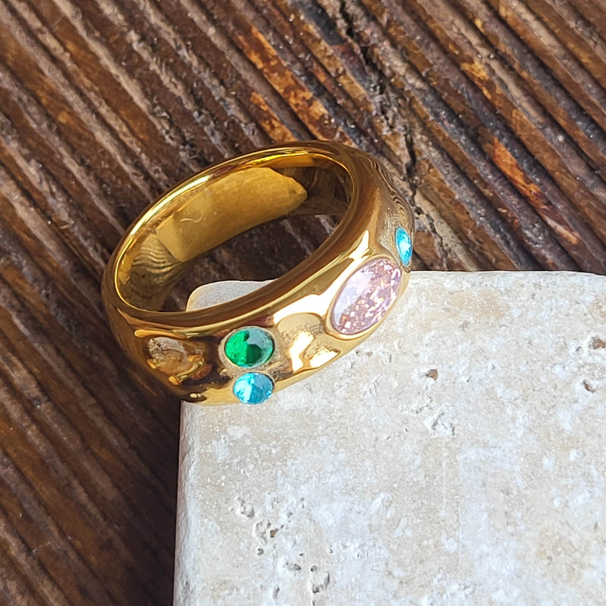 Dewdrops Gold Hammered Gemstone Ring - 25% off Sale