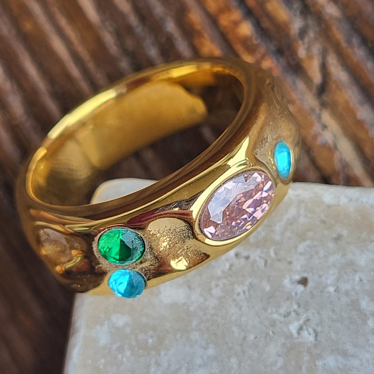 Dewdrops Gold Hammered Gemstone Ring - 25% off Sale