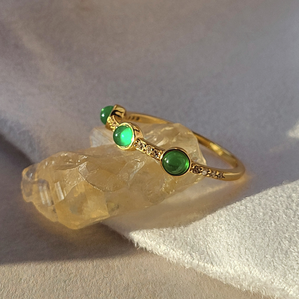 The Empress Stackable Green Gold Ring - 925 Silver