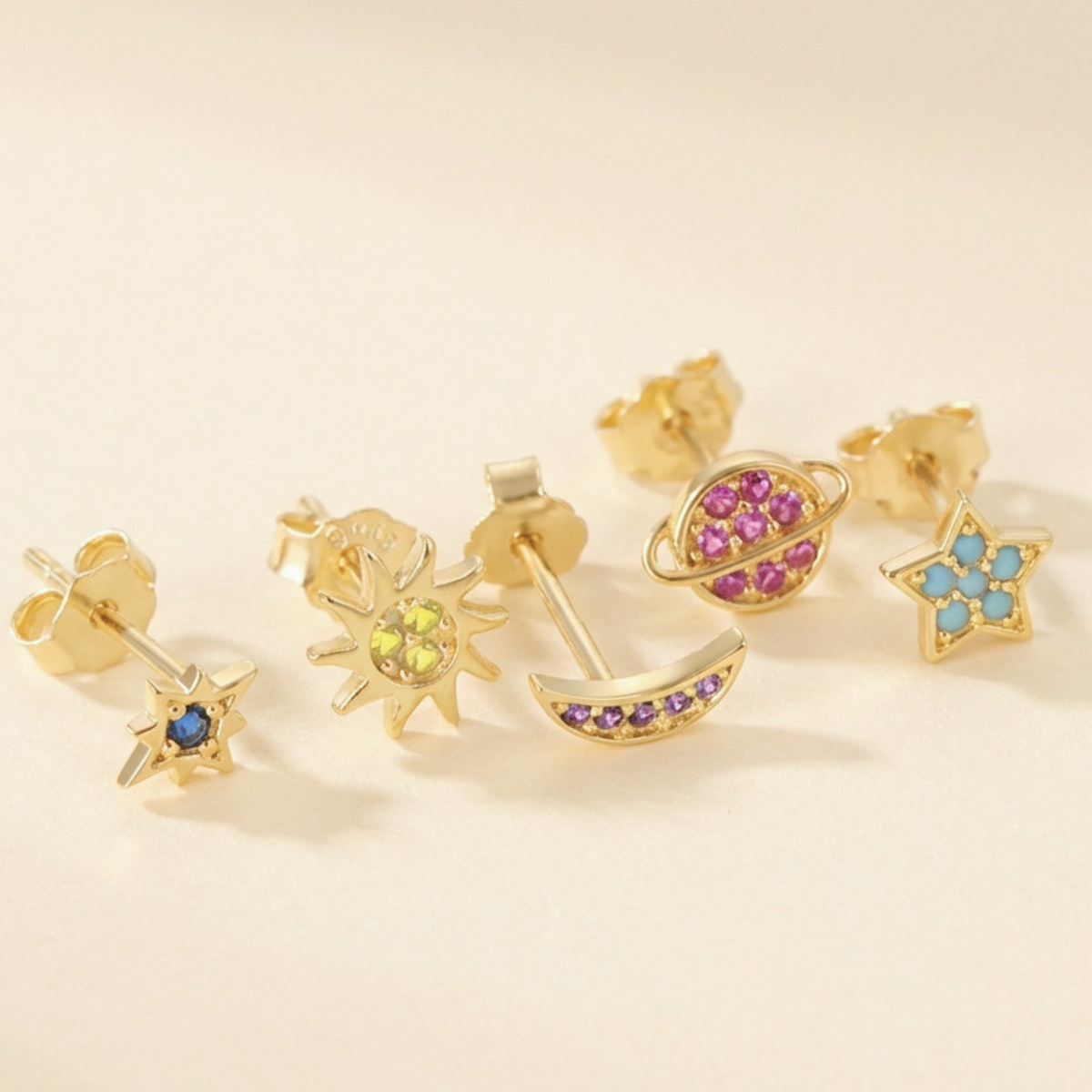 Cosmic dainty stud earrings: Mix set of 5: 925 STERLING SILVER