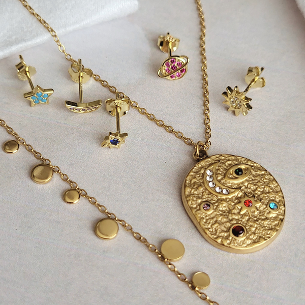 Indu Moon Necklace: Cosmic Gold Coin Pendant Necklace