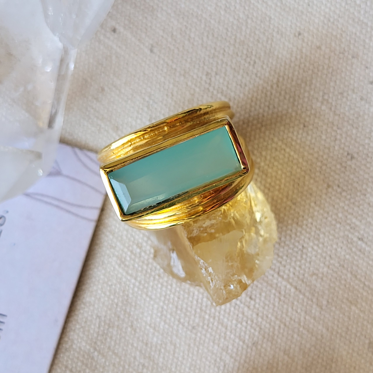 Bar Gemstone Ring: Black Onyx, Green Onyx, Aqua Chalcedony