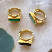 Bar Gemstone Ring: Black Onyx, Green Onyx, Aqua Chalcedony