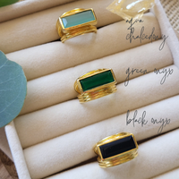 Bar Gemstone Ring: Black Onyx, Green Onyx, Aqua Chalcedony