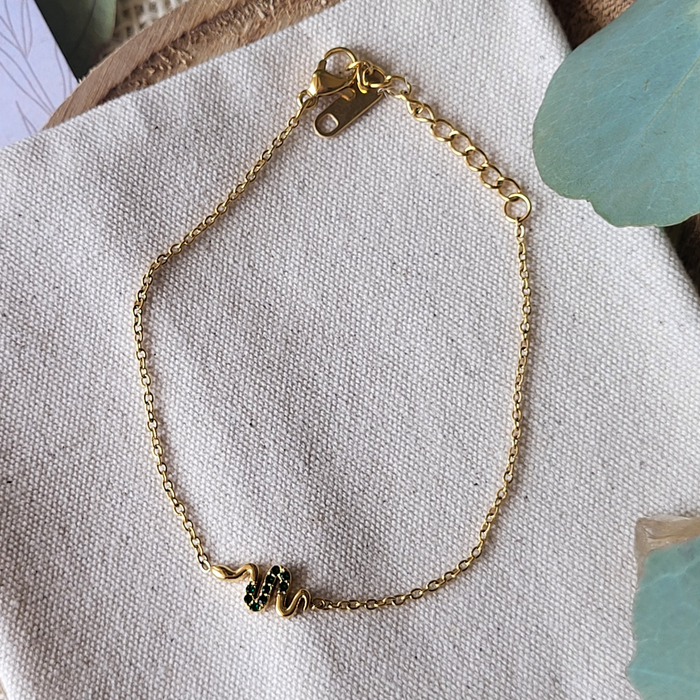 Green or White Snake Charm Zirconia Bracelet
