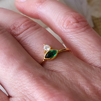 Marquise Gold Green Stacking Ring - 925 Silver