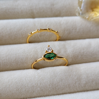 Marquise Gold Green Stacking Ring - 925 Silver