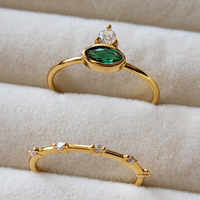 Marquise Gold Green Stacking Ring - 925 Silver