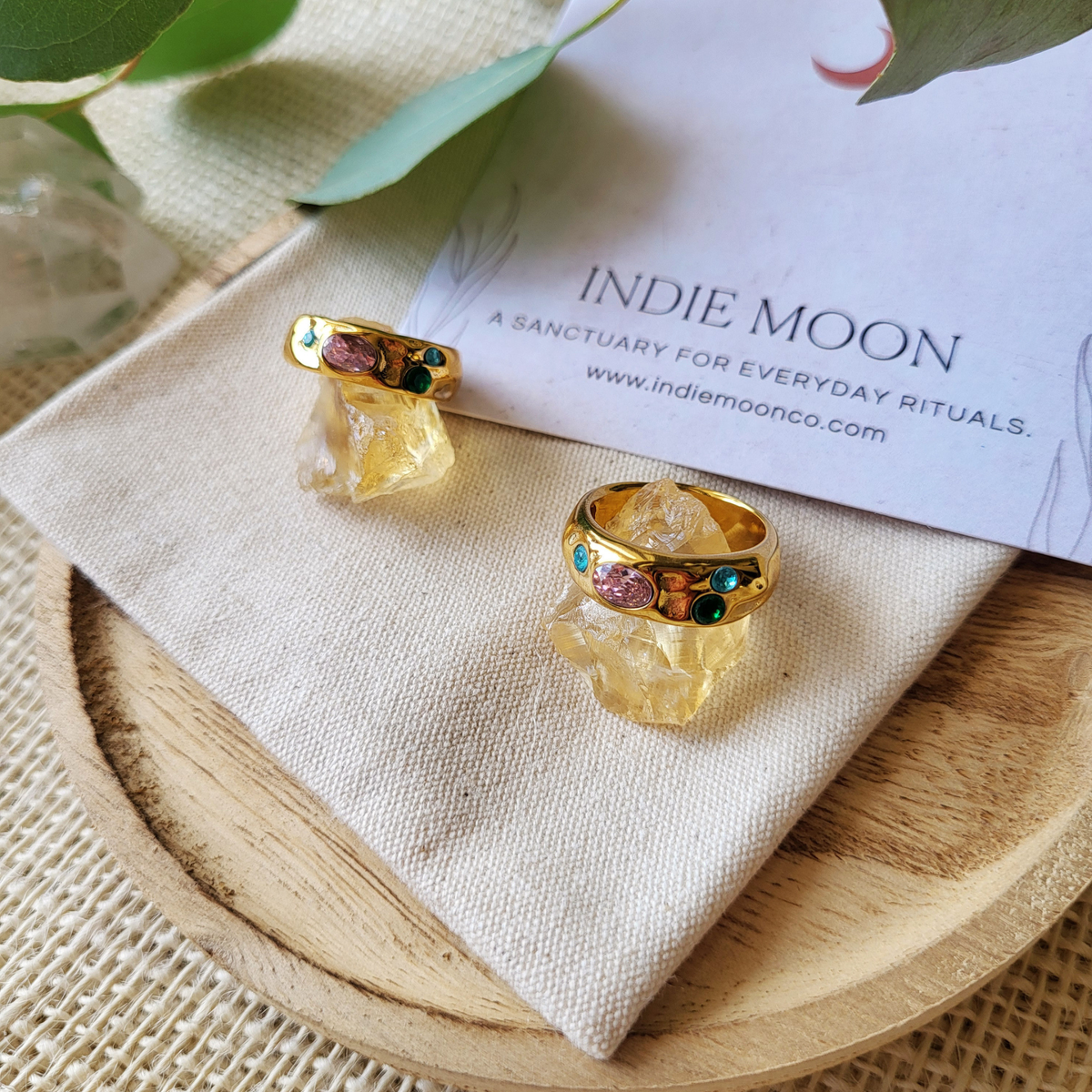 Dewdrops Gold Hammered Zirconia Ring