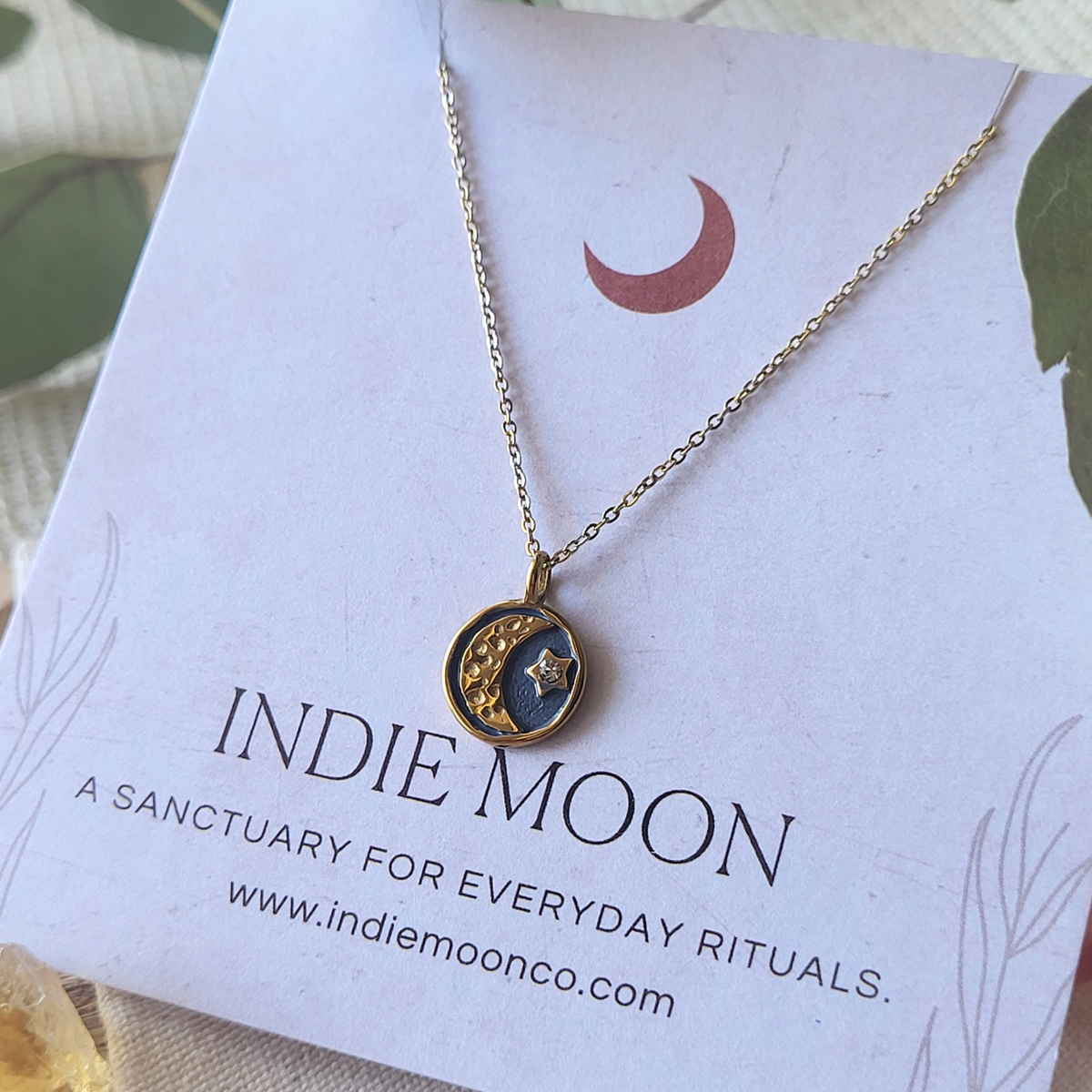 Moon & Star Charm Gold Necklace