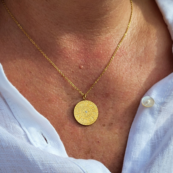 Gold Zodiac Dial Coin Necklace