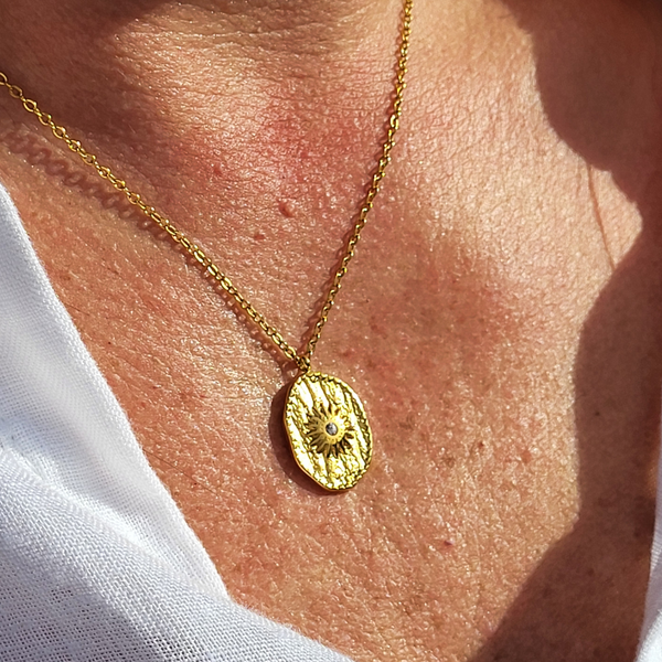 Gold Sunburst Coin Necklace - 25% Off Sale