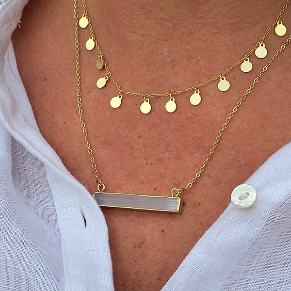 Selenite Crystal Gold Bar Necklace