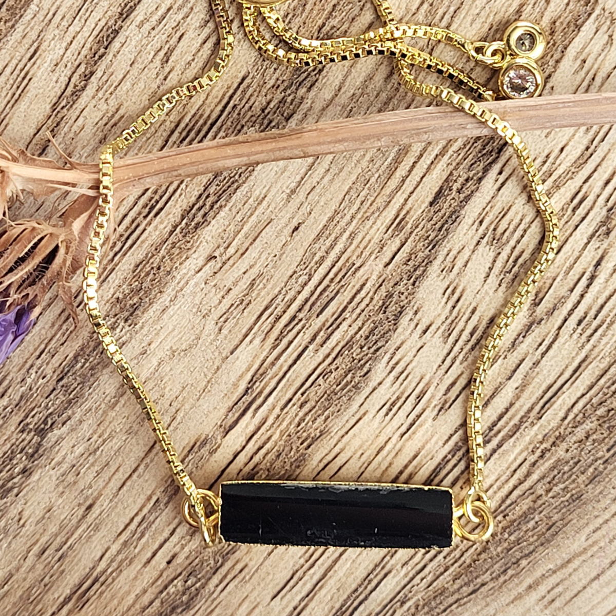 Adjustable Gold Stone Bracelet – Black Onyx, Green Onyx & Aqua Chalcedony