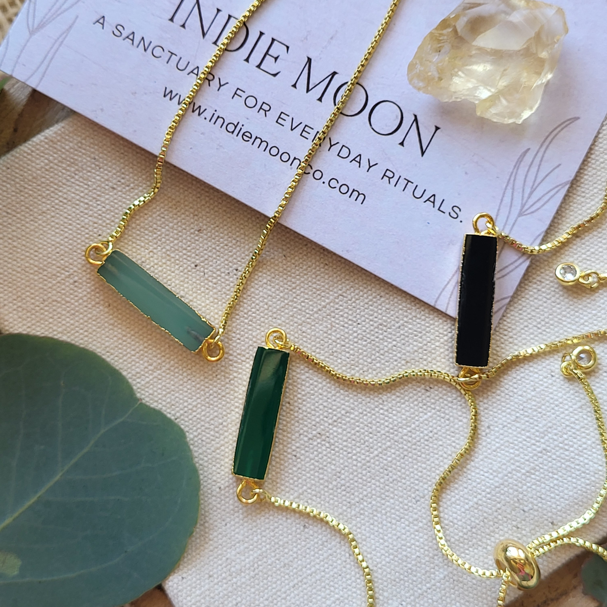 Adjustable Gold Stone Bracelet – Black Onyx, Green Onyx & Aqua Chalcedony