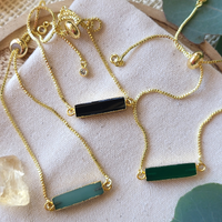 Adjustable Gold Stone Bracelet – Black Onyx, Green Onyx & Aqua Chalcedony