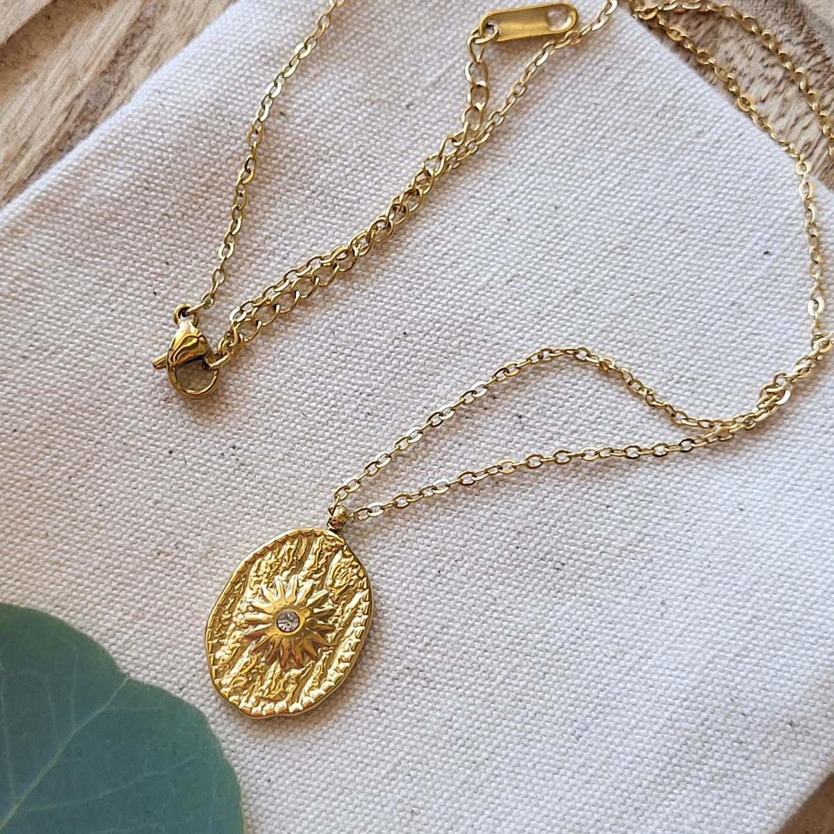 Gold Sunburst Coin Necklace