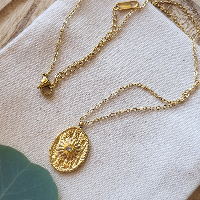 Gold Sunburst Coin Necklace