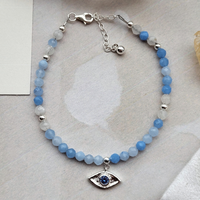 Flow — Emotional Clarity Ritual Bracelet | Aquamarine & Moonstone | Sterling Silver Evil Eye
