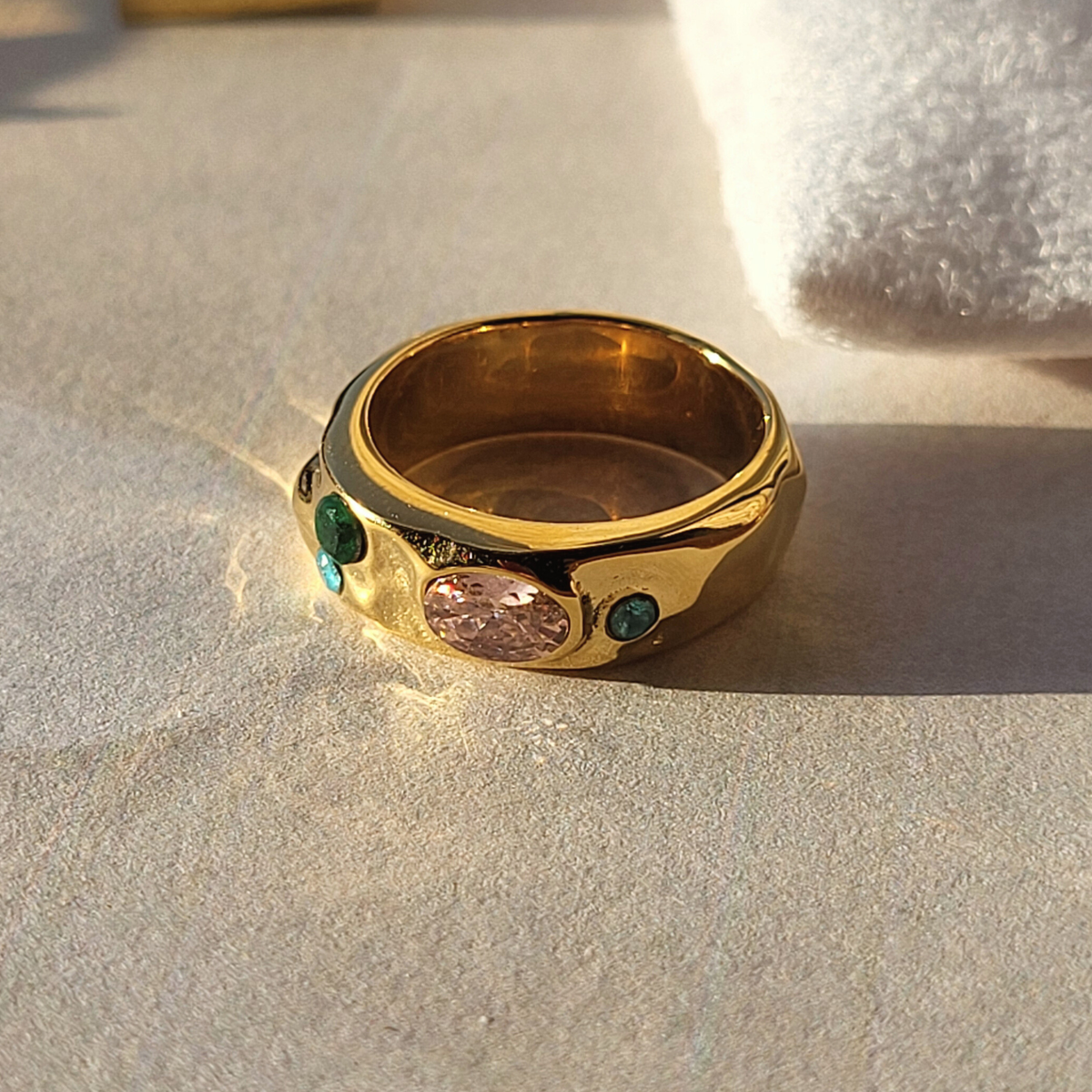 Dewdrops Gold Hammered Zirconia Ring