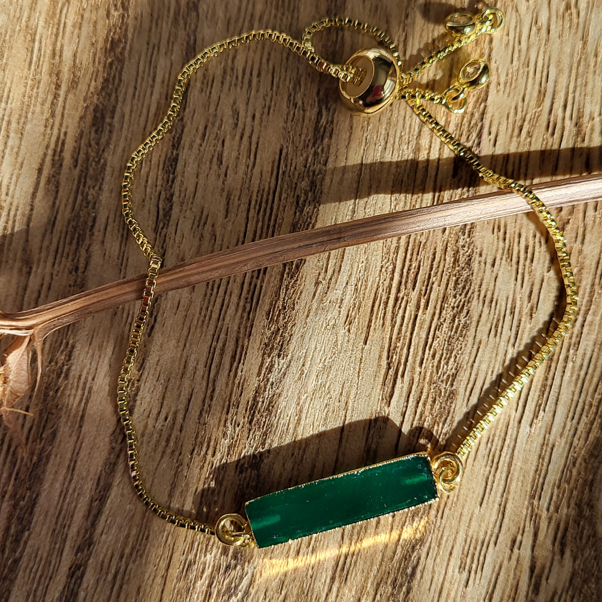 Adjustable Gold Stone Bracelet – Black Onyx, Green Onyx & Aqua Chalcedony