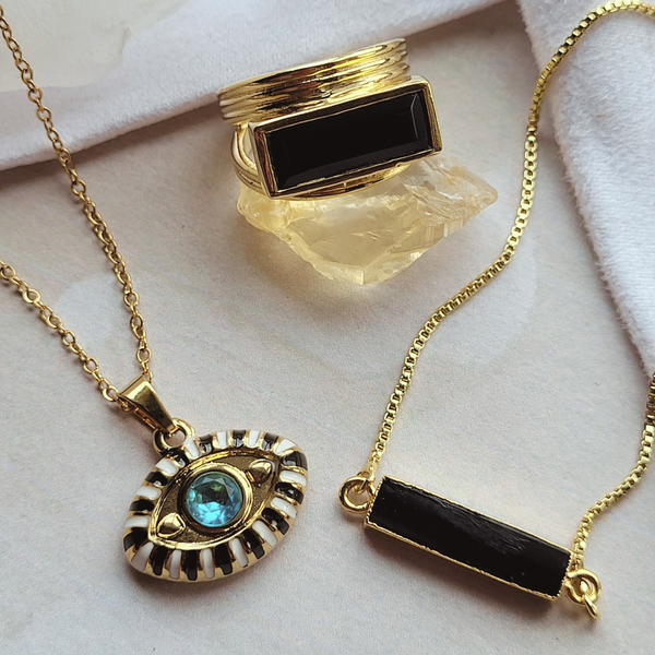 Adjustable Gold Stone Bracelet – Black Onyx, Green Onyx & Aqua Chalcedony