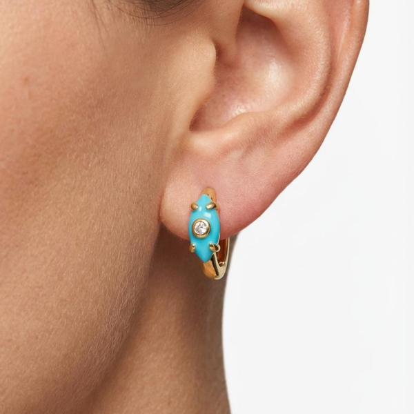 Evil Eye Marquise Turquoise Cubic Zirconia Huggies Hoop Earrings