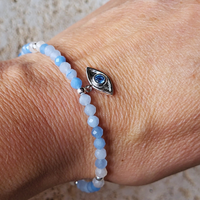 Flow — Emotional Clarity Ritual Bracelet | Aquamarine & Moonstone | Sterling Silver Evil Eye