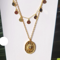 Gold Sunburst Coin Necklace