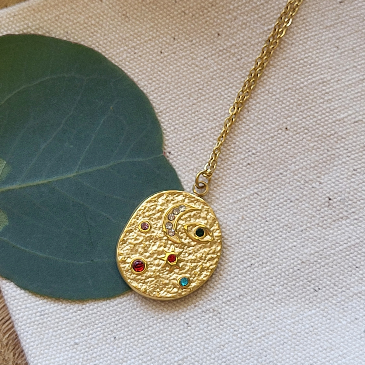 Indu Moon Necklace: Cosmic Gold Coin Pendant Necklace
