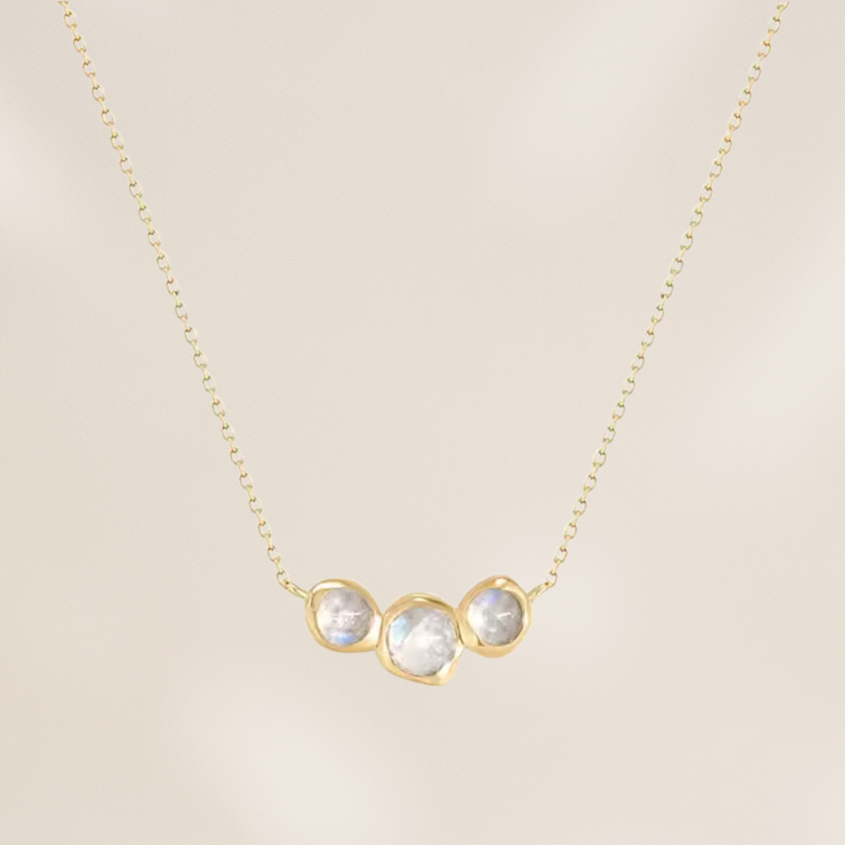 Triple Moonstone Necklace | Lunar Intuition | 14K Gold Plated Dainty Layering Necklace