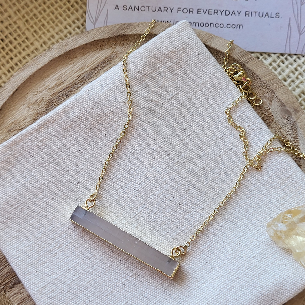 Selenite Crystal Gold Bar Necklace