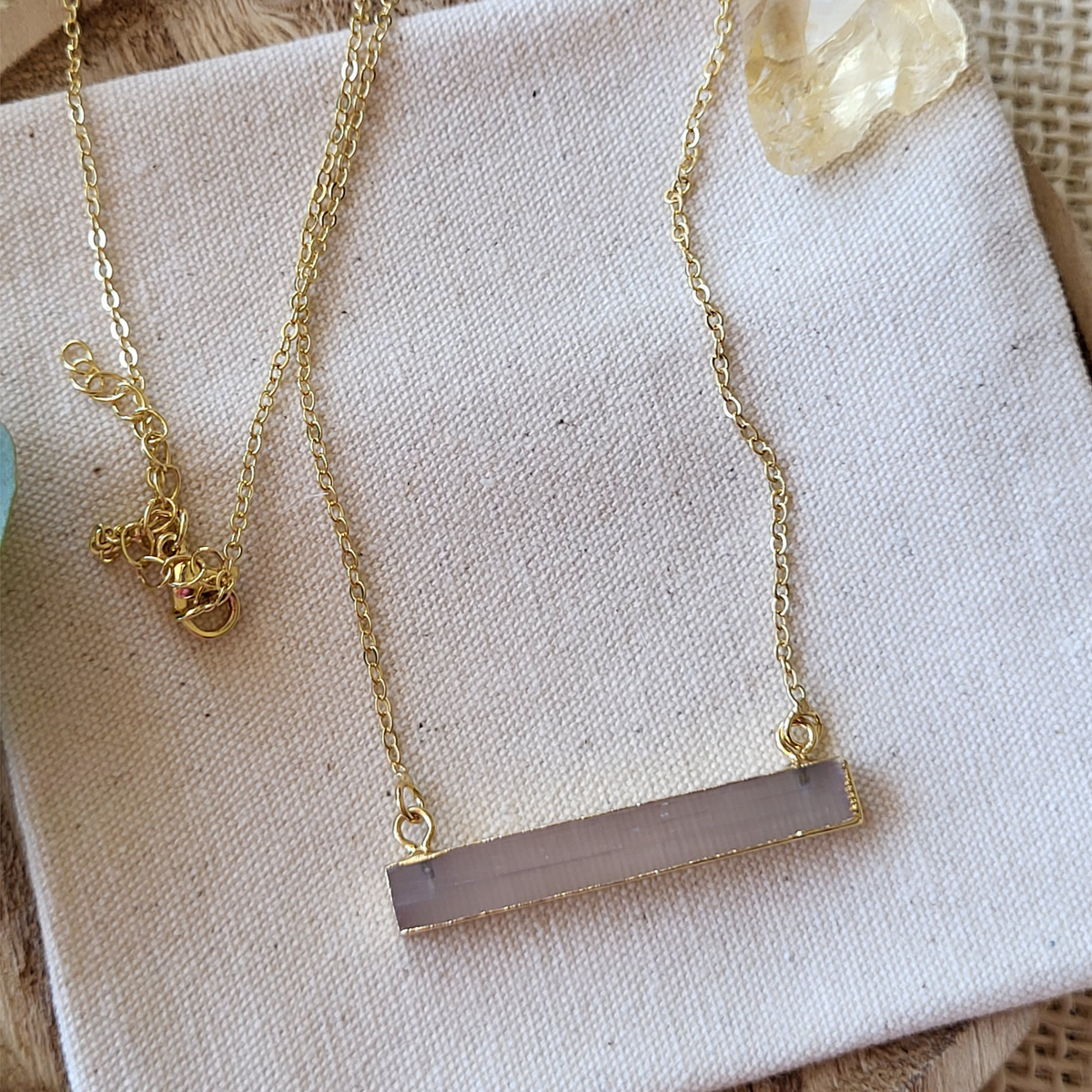 Selenite Crystal Gold Bar Necklace