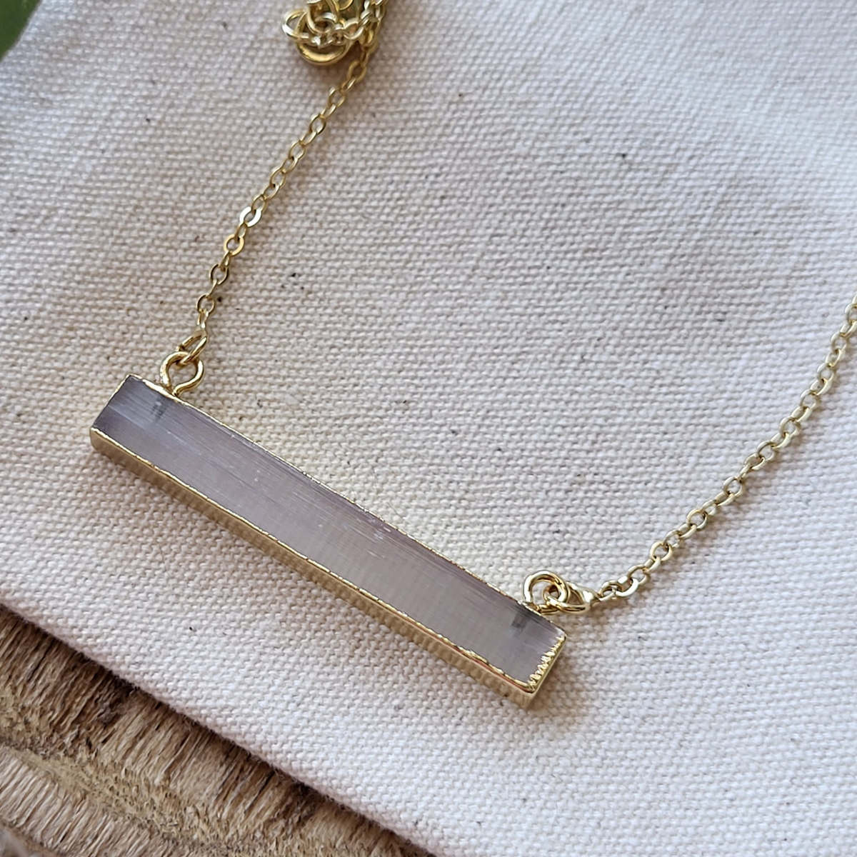 Selenite Crystal Gold Bar Necklace
