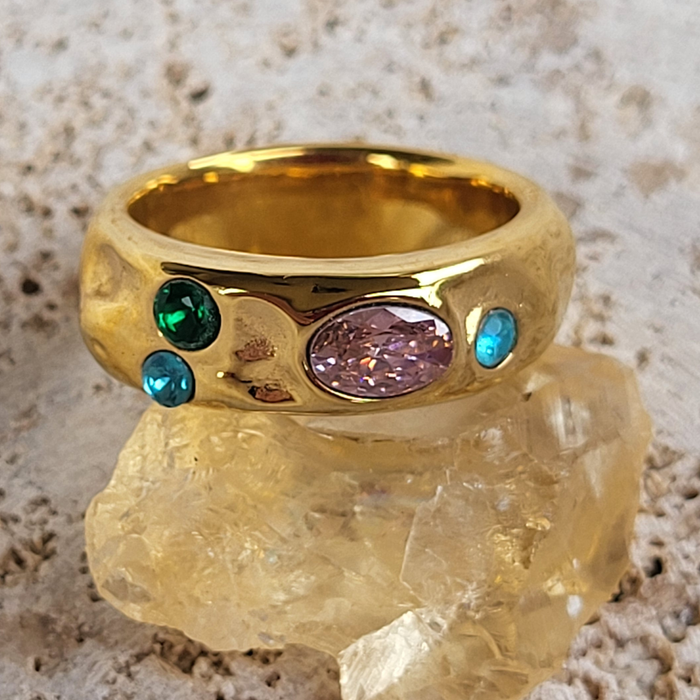 Dewdrops Gold Hammered Gemstone Ring - 25% off Sale