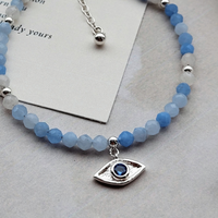 Flow — Emotional Clarity Ritual Bracelet | Aquamarine & Moonstone | Sterling Silver Evil Eye