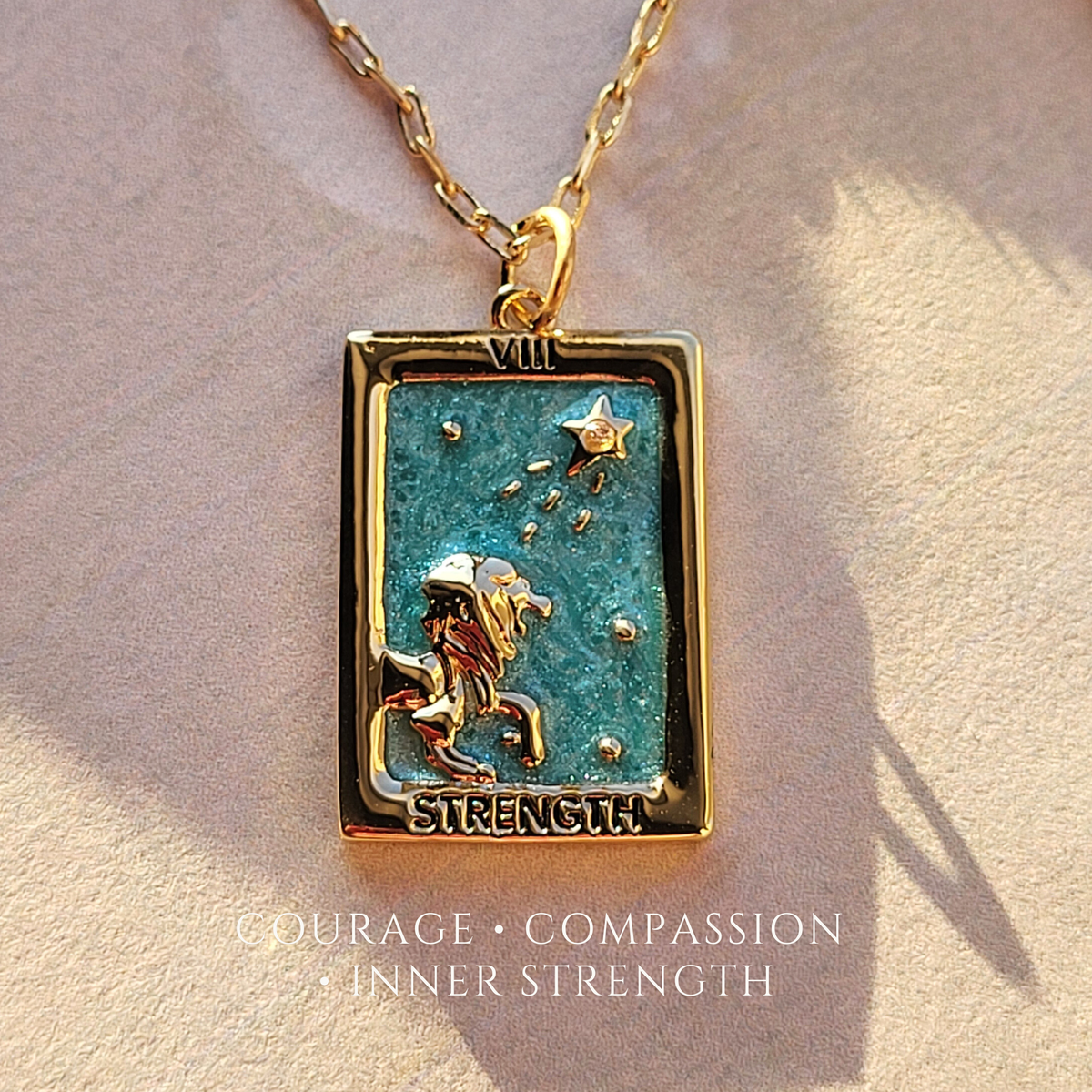Tarot Square Pendant Necklaces:  Empress / Justice / Strength