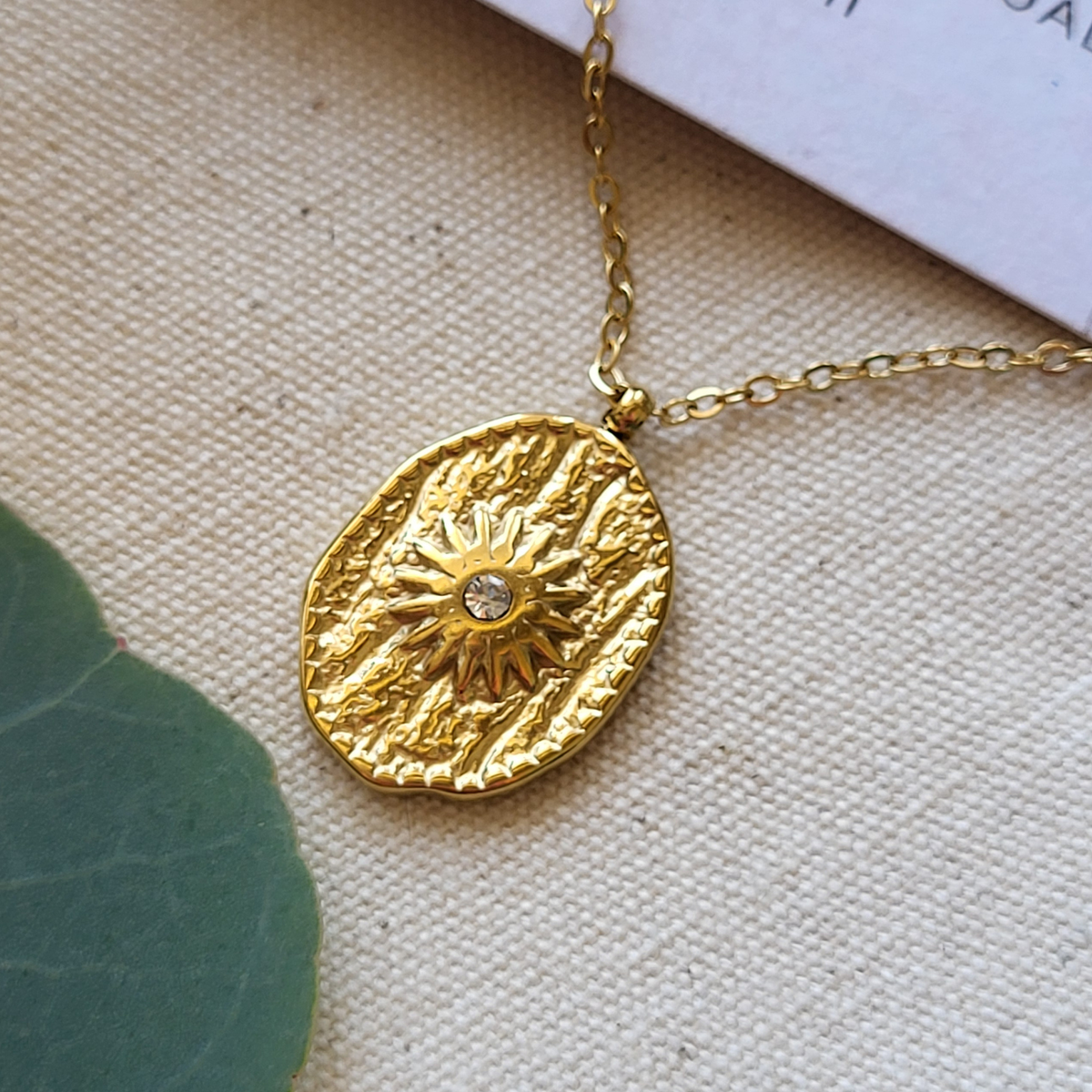 Gold Sunburst Coin Necklace
